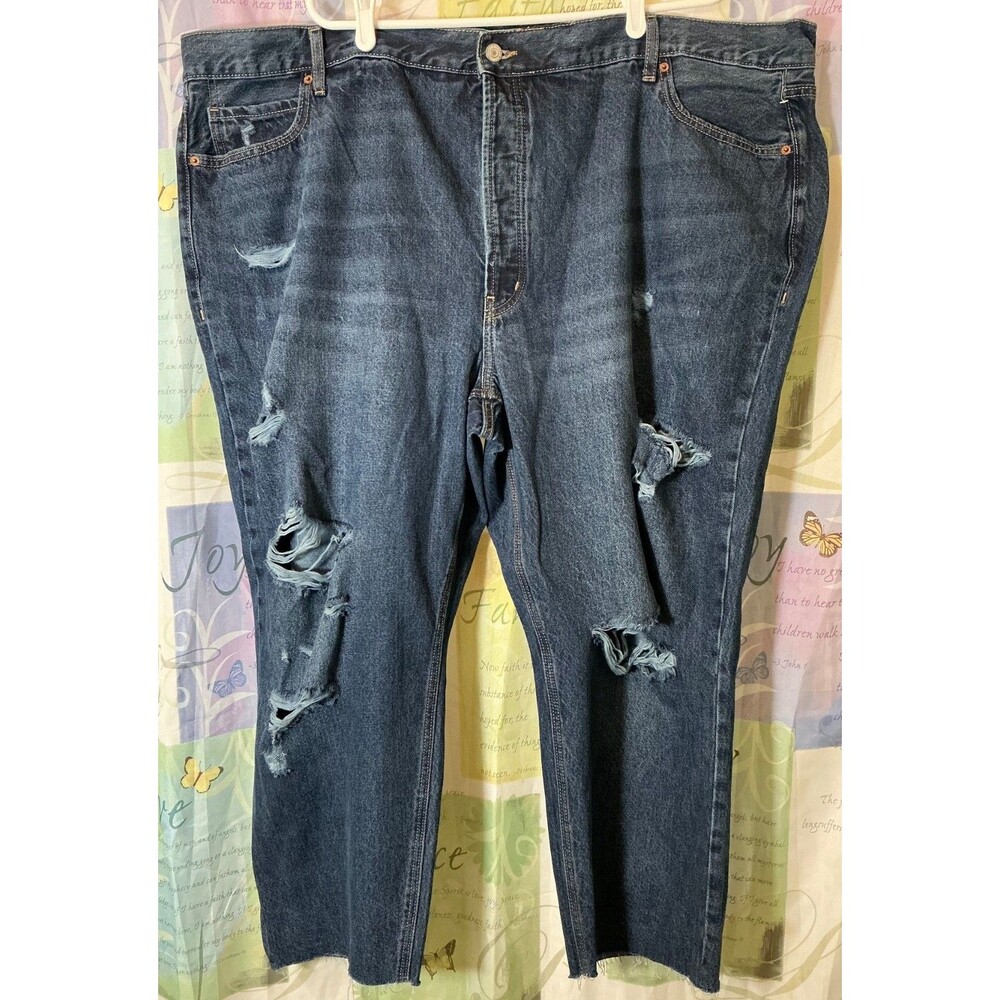 NWOT Old Navy Women Plus Size 26W Distressed Straight Legged High Rise Blue Jean